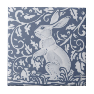 Rabbit Denim Blue White Botanical Dedham Delft  Tile
