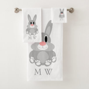 Rabbit Design Monogrammed Bath Towel Set
