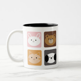 Rabbit, Dog, Cat and Bear Two-Tone Coffee Mug