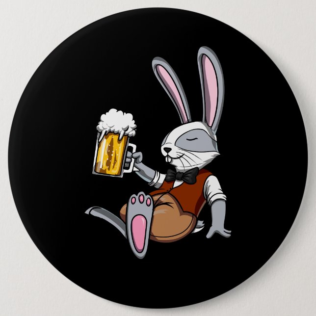 Rabbit Drinking Beer Bunny Funny Party 6 Cm Round Badge (Front)