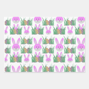 Rabbit easter eggs fun wrapping paper sheet