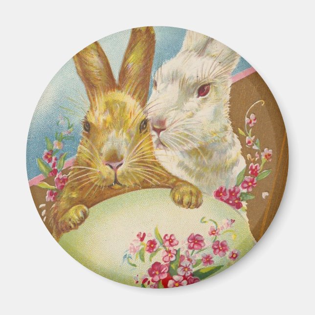 Rabbit Easter Greetings Vintage Magnet (Front)