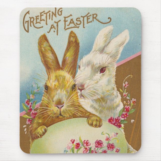 Rabbit Easter Greetings Vintage Mouse Pad (Front)
