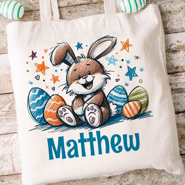 Rabbit Easter Kids Name Boys Bunny  Tote Bag (Boys Easter Tote)