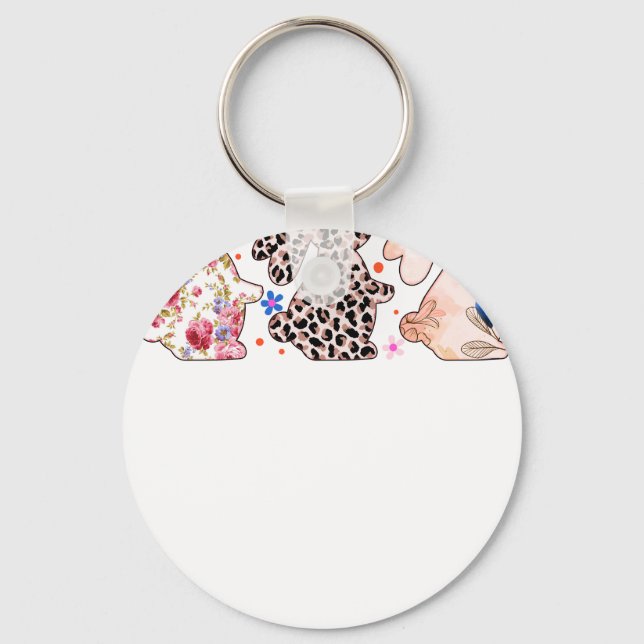 rabbit easter pattern, retro, vintage key ring (Front)