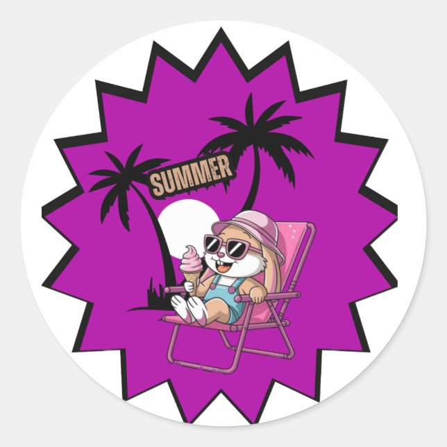 Rabbit eating ice-cream in summer holidays classic round sticker (Front)