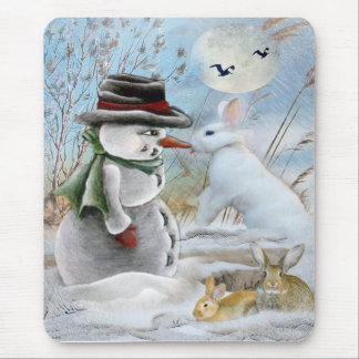 Rabbit Eating Snowman's Nose Mouse Pad