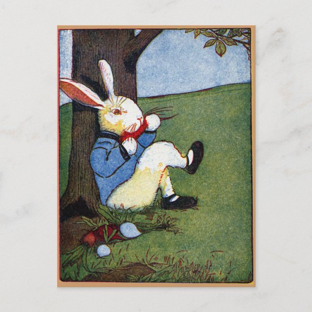 Rabbit Eating Veggies Under Tree Postcard (Front)