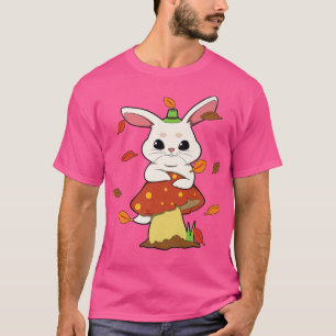 Rabbit Falling Leaves In Autumn Mushroom T-Shirt