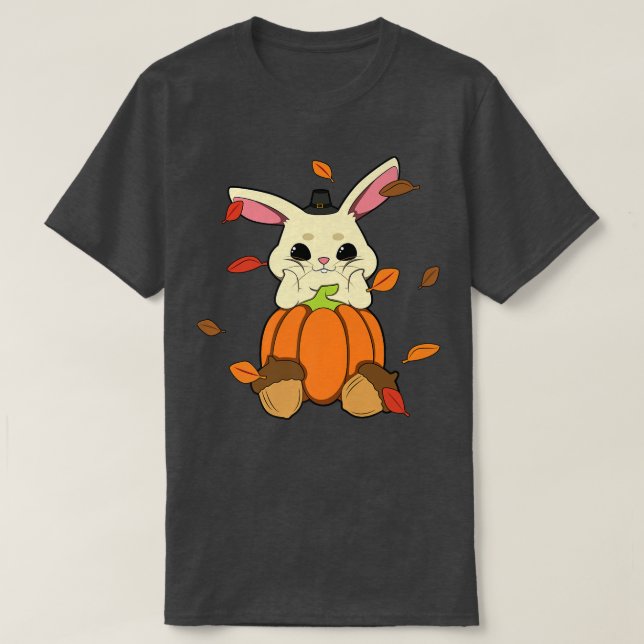 Rabbit Falling Leaves In Autumn PumkinT-Shirt T-Shirt (Design Front)