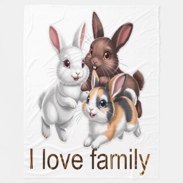 Rabbit family  fleece blanket (Front)