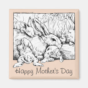 Rabbit Family Happy Mother's Day Magnet, Orange Magnet
