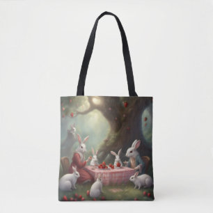 Rabbit Family Picnic under a tree shopping Tote Bag