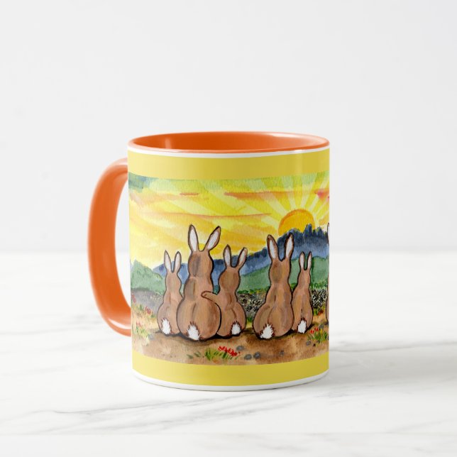 Rabbit Family Sunrise Bright Designer Mug (Front Left)