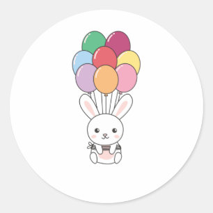 Rabbit Flies Up With Colorful Balloons Classic Round Sticker
