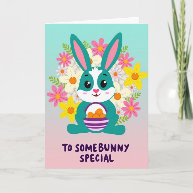 Rabbit Floral Basket Design Card (Front)
