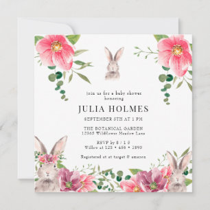 Rabbit Floral   Greenery Baby Shower Invitation