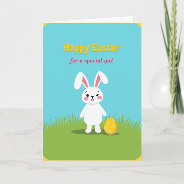 Rabbit Floral Pattern Spring Card (Front)