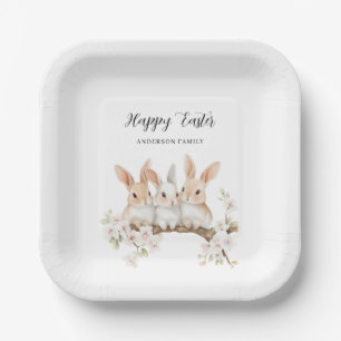 Rabbit Floral Watercolor Easter Paper Plate