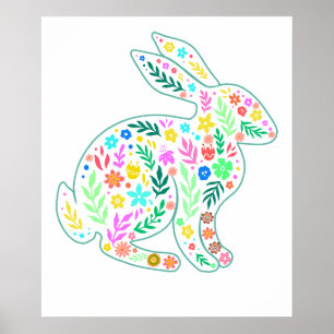 rabbit flower, retro, vintage poster