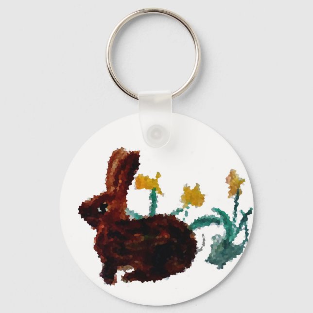Rabbit Flowers Nature Key Ring (Front)