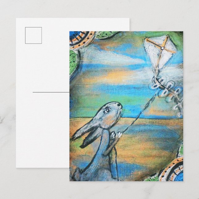 Rabbit Flying a Kite Postcard (Front/Back)
