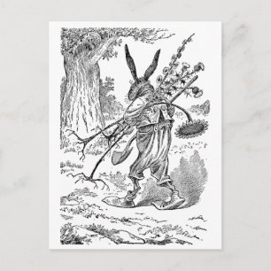 Rabbit Gardener with Shovel & Uprooted Plants Postcard