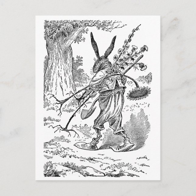 Rabbit Gardener with Shovel & Uprooted Plants Postcard (Front)