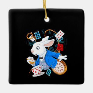 Rabbit Gift   Alice In Wonderland  - White Rabbit Ceramic Ornament