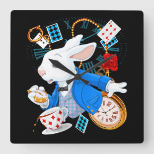 Rabbit Gift   Alice In Wonderland  - White Rabbit Square Wall Clock