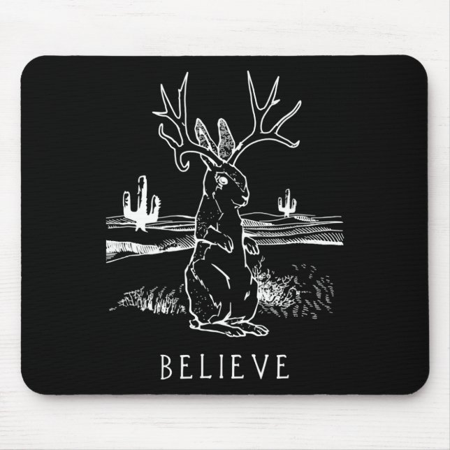 Rabbit Gift | Believe Jackalope Mouse Pad (Front)