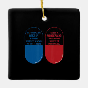Rabbit Gift   Blue Pill Red Pill Wonderland Rabbit Ceramic Ornament