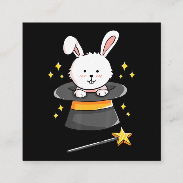 Rabbit Gift|Bunny Magic Wand Magician Wizard Witch Square Business Card (Front)