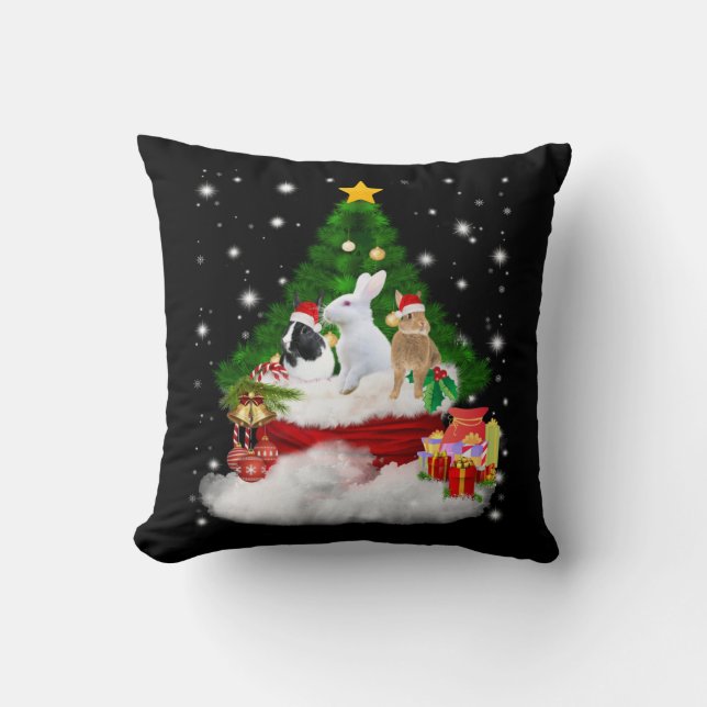 Rabbit Gift | Merry Christmas Rabbits Lovely Gift Cushion (Front)