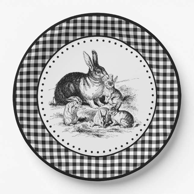 Rabbit Gingham Paper Plate (Front)