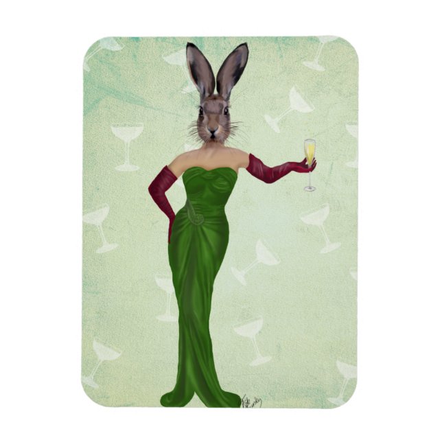 Rabbit Green Dress 2 Magnet (Vertical)
