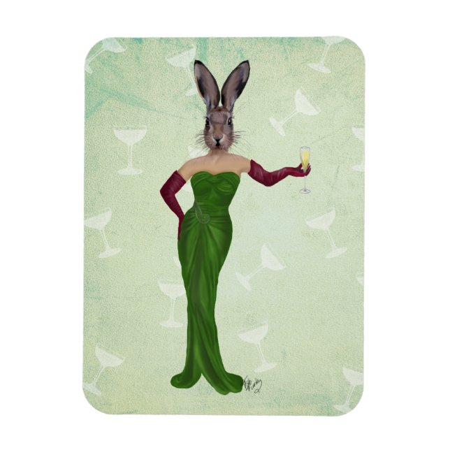 Rabbit Green Dress 3 Magnet (Vertical)