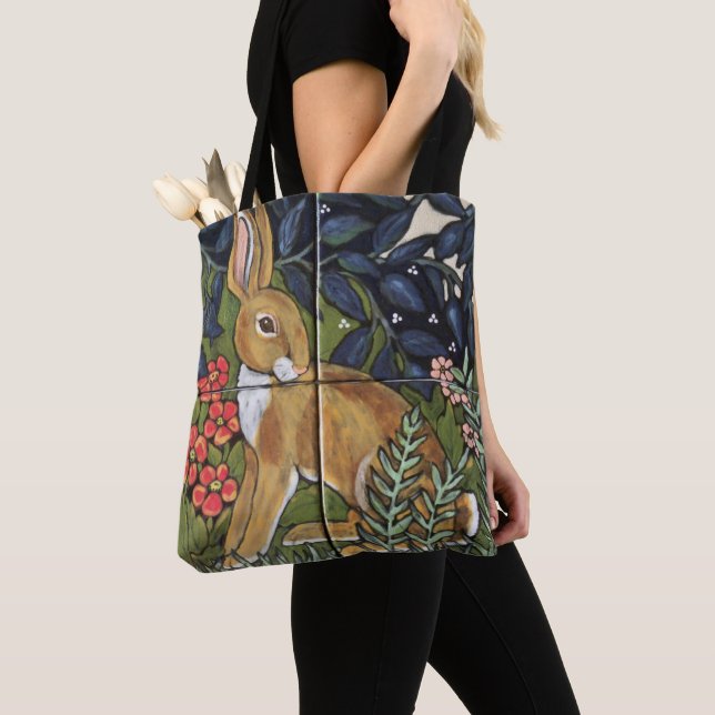 Rabbit Hare Tapestry Antique Bunny Tile Design Art Tote Bag (Close Up)