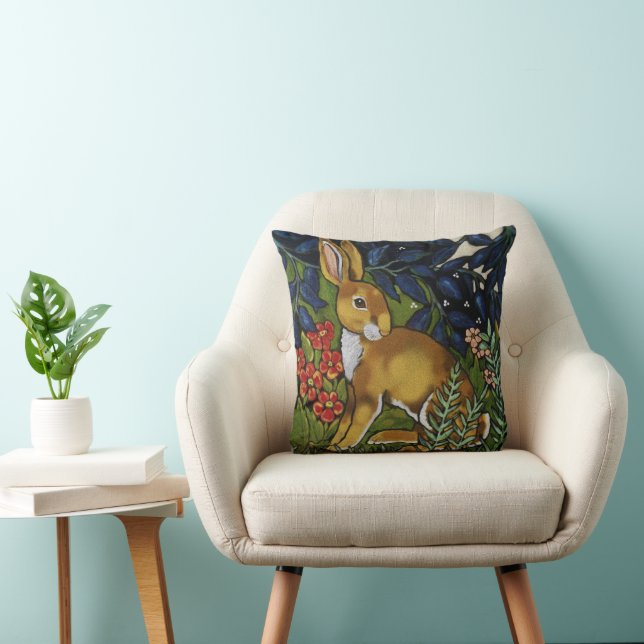 Rabbit Hare Woodland William Morris Tapestry Style Cushion (Chair)