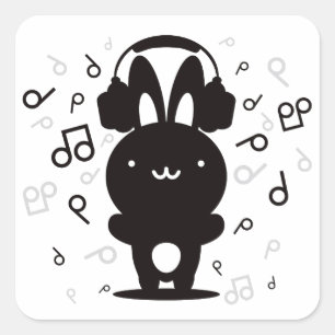 Rabbit_Headphones Square Sticker