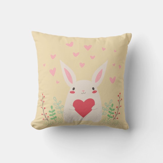 Rabbit heart cute valentine cushion (Front)