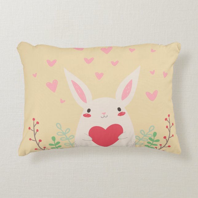 Rabbit heart cute valentine decorative cushion (Front)