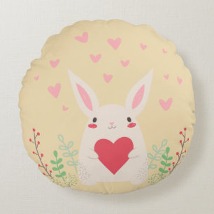 Rabbit heart cute valentine round cushion