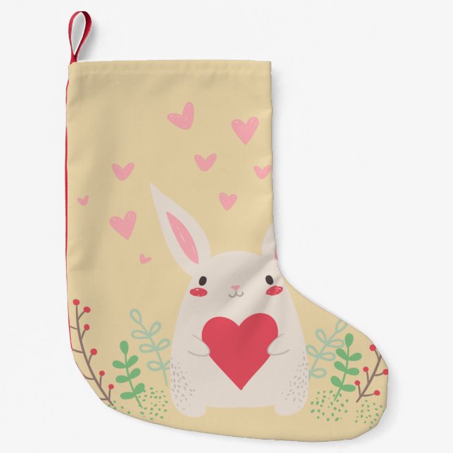 Rabbit heart cute valentine small christmas stocking (Front)