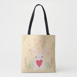 Rabbit heart cute valentine tote bag