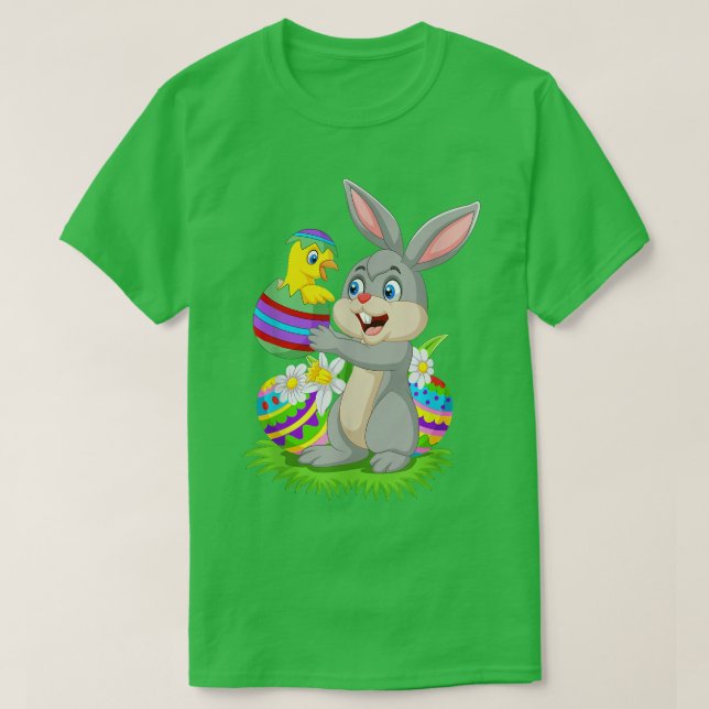 Rabbit Holding a Baby Chick Hatching from an Easte T-Shirt (Design Front)