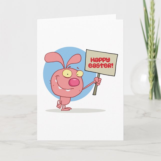Rabbit Holding A Happy Easter Sign Greeting Cards (Creator Uploaded)
