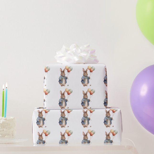 Rabbit holding colorful balloons  wrapping paper (Party Gifts)