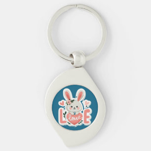 Rabbit Holding Heart Key Ring