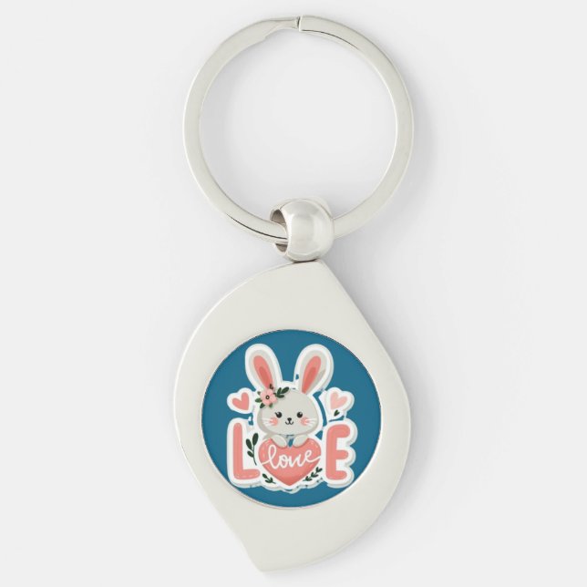 Rabbit Holding Heart Key Ring (Front)